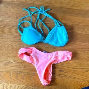 Mismatched Bikini NWOT S/XS Turquoise and Peach/Orange